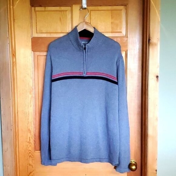 Eddie Bauer Other - Eddie‎ Bauer Sz. TXL 1/4 Zip Grey Striped Sweater